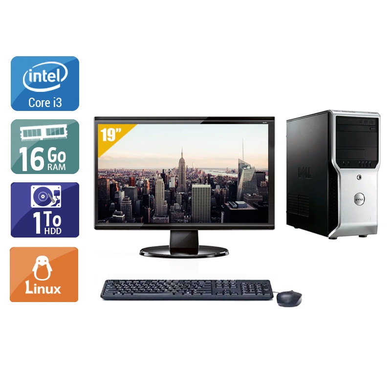 Dell Précision T1500 Tower i3 avec Écran 19 pouces 16Go RAM 1To HDD Linux