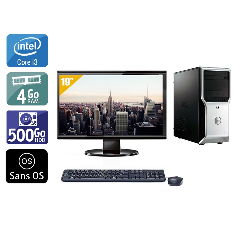 Dell Précision T1500 Tower i3 avec Écran 19 pouces 4Go RAM 500Go HDD Sans OS
