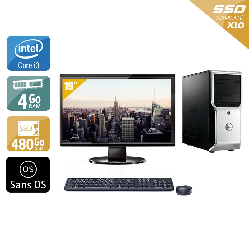 Dell Précision T1500 Tower i3 avec Écran 19 pouces 4Go RAM 480Go SSD Sans OS