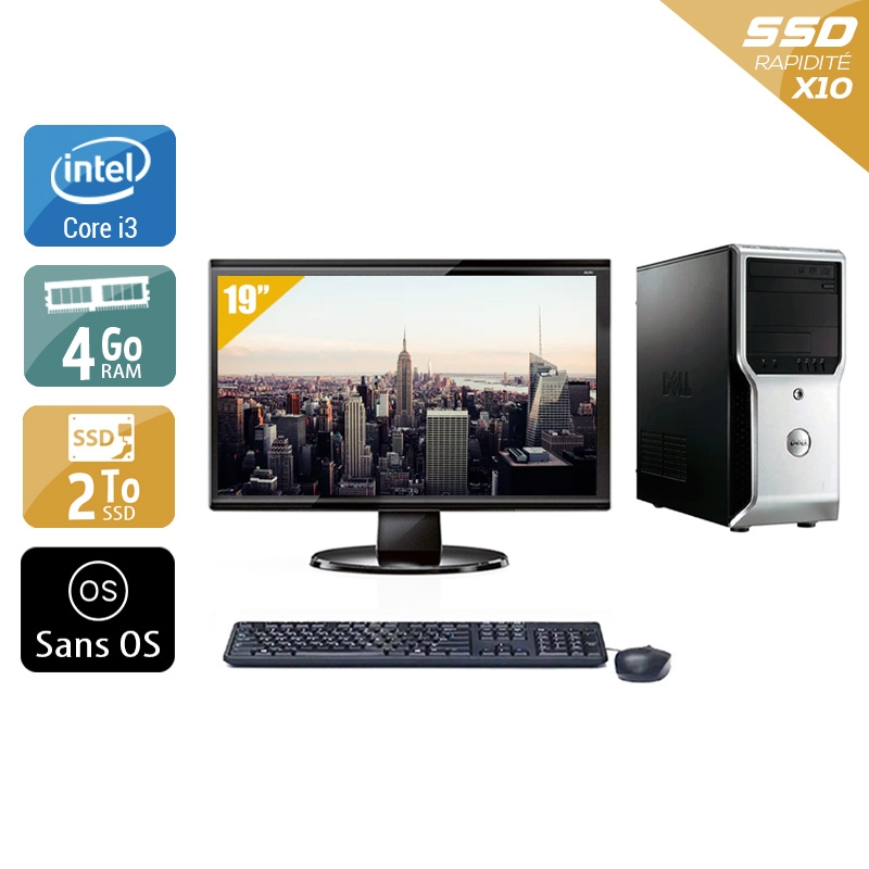 Dell Précision T1500 Tower i3 avec Écran 19 pouces 4Go RAM 2To SSD Sans OS