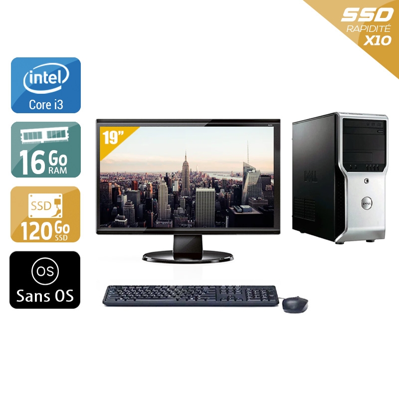 Dell Précision T1500 Tower i3 avec Écran 19 pouces 16Go RAM 120Go SSD Sans OS