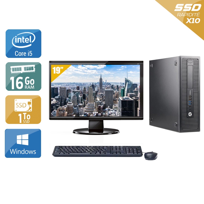 HP ProDesk 600 G2 SFF i5 Gen 6 avec Écran 19 pouces 16Go RAM 1To SSD Windows 10
