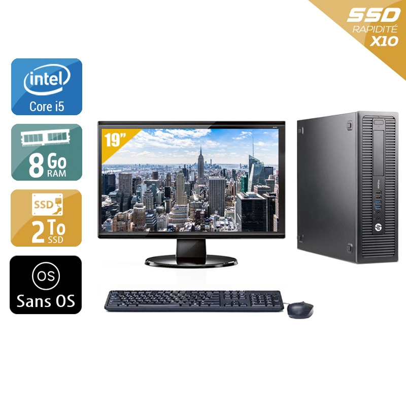 HP ProDesk 600 G2 SFF i5 Gen 6 avec Écran 19 pouces 8Go RAM 2To SSD Sans OS