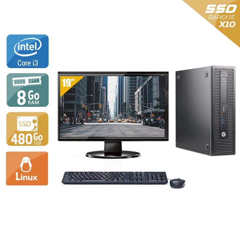 HP ProDesk 600 G1 SFF i3 avec Écran 19 pouces 8Go RAM 480Go SSD Linux