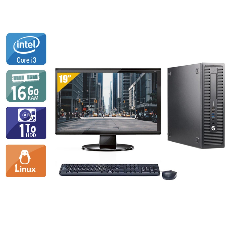 HP ProDesk 600 G1 SFF i3 avec Écran 19 pouces 16Go RAM 1To HDD Linux