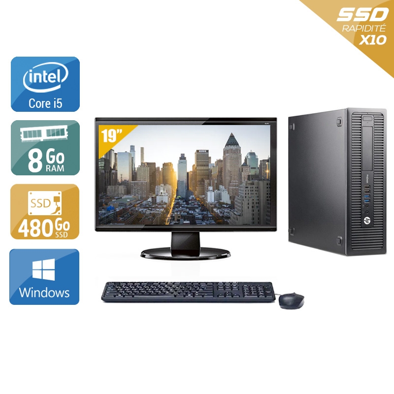 HP ProDesk 600 G1 SFF i5 avec Écran 19 pouces 8Go RAM 480Go SSD Windows 10