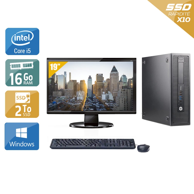 HP ProDesk 600 G1 SFF i5 avec Écran 19 pouces 16Go RAM 2To SSD Windows 10