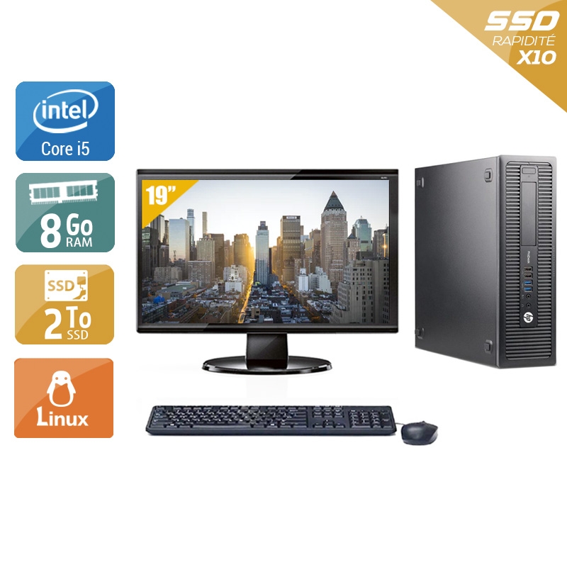 HP ProDesk 600 G1 SFF i5 avec Écran 19 pouces 8Go RAM 2To SSD Linux