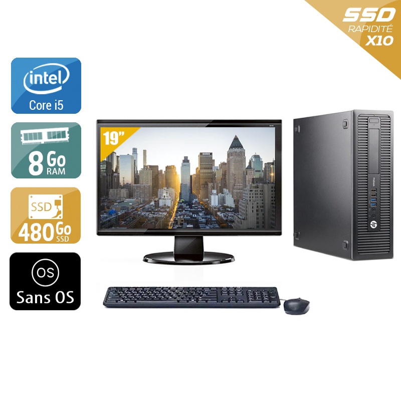 HP ProDesk 600 G1 SFF i5 avec Écran 19 pouces 8Go RAM 480Go SSD Sans OS