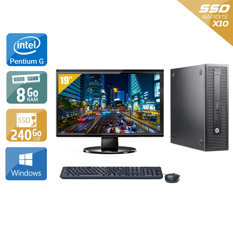 HP ProDesk 600 G1 SFF Pentium G Dual Core avec Écran 19 pouces 8Go RAM 240Go SSD Windows 10