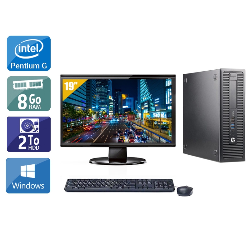 HP ProDesk 600 G1 SFF Pentium G Dual Core avec Écran 19 pouces 8Go RAM 2To HDD Windows 10