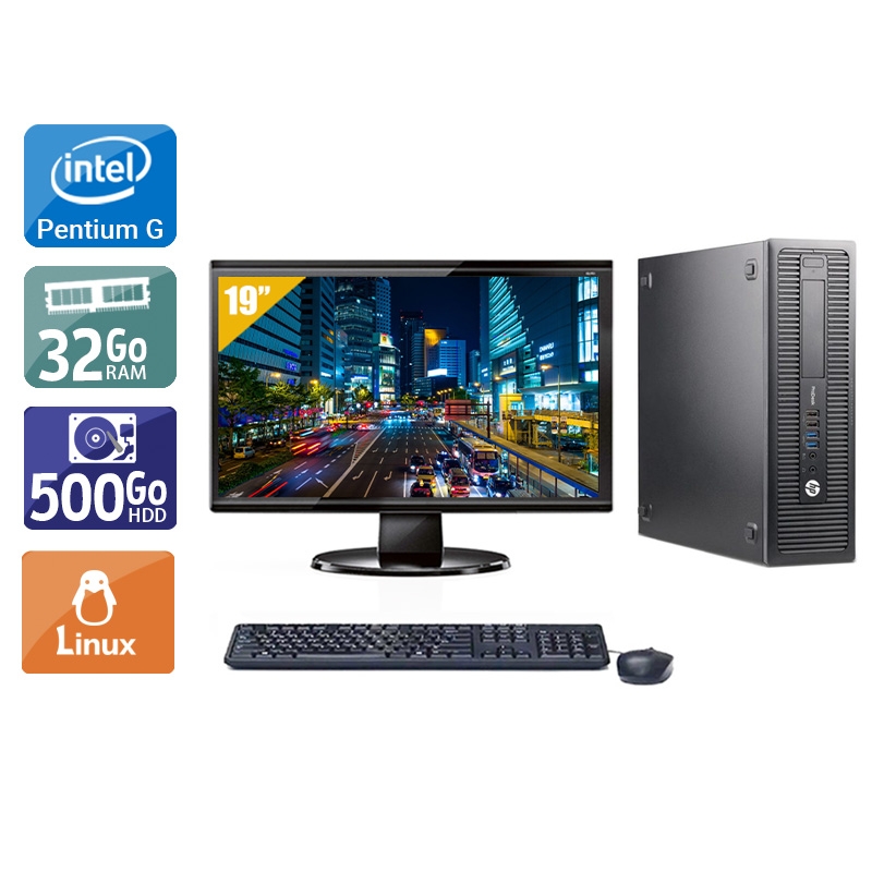 HP ProDesk 600 G1 SFF Pentium G Dual Core avec Écran 19 pouces 32Go RAM 500Go HDD Linux