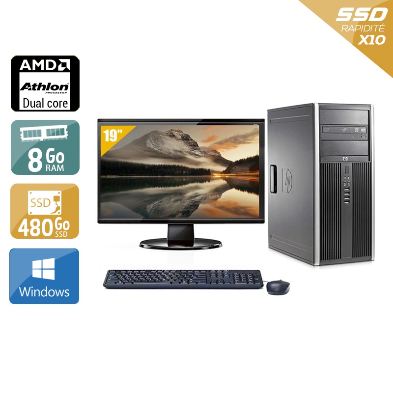 HP Compaq dc5850 Tower AMD Athlon Dual Core avec Écran 19 pouces 8Go RAM 480Go SSD Windows 10
