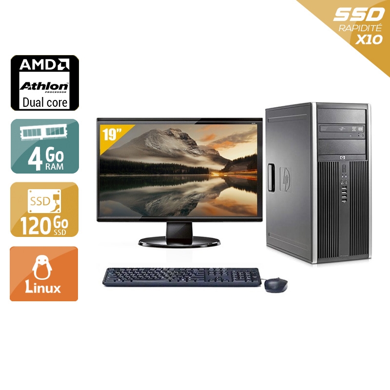 HP Compaq dc5850 Tower AMD Athlon Dual Core avec Écran 19 pouces 4Go RAM 120Go SSD Linux