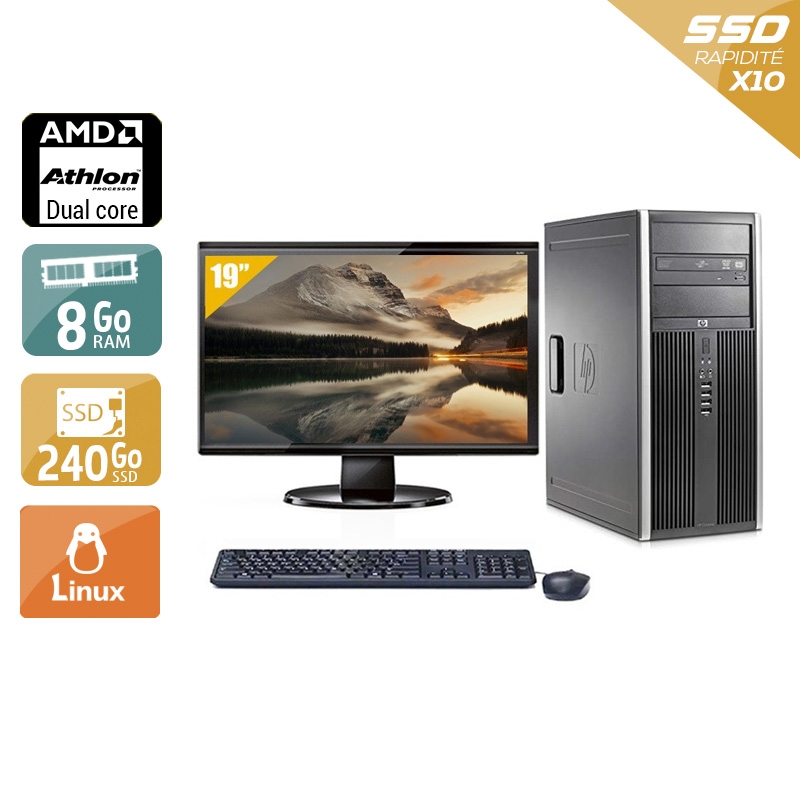 HP Compaq dc5850 Tower AMD Athlon Dual Core avec Écran 19 pouces 8Go RAM 240Go SSD Linux