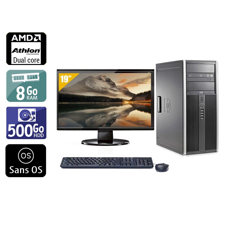 HP Compaq dc5850 Tower AMD Athlon Dual Core avec Écran 19 pouces 8Go RAM 500Go HDD Sans OS