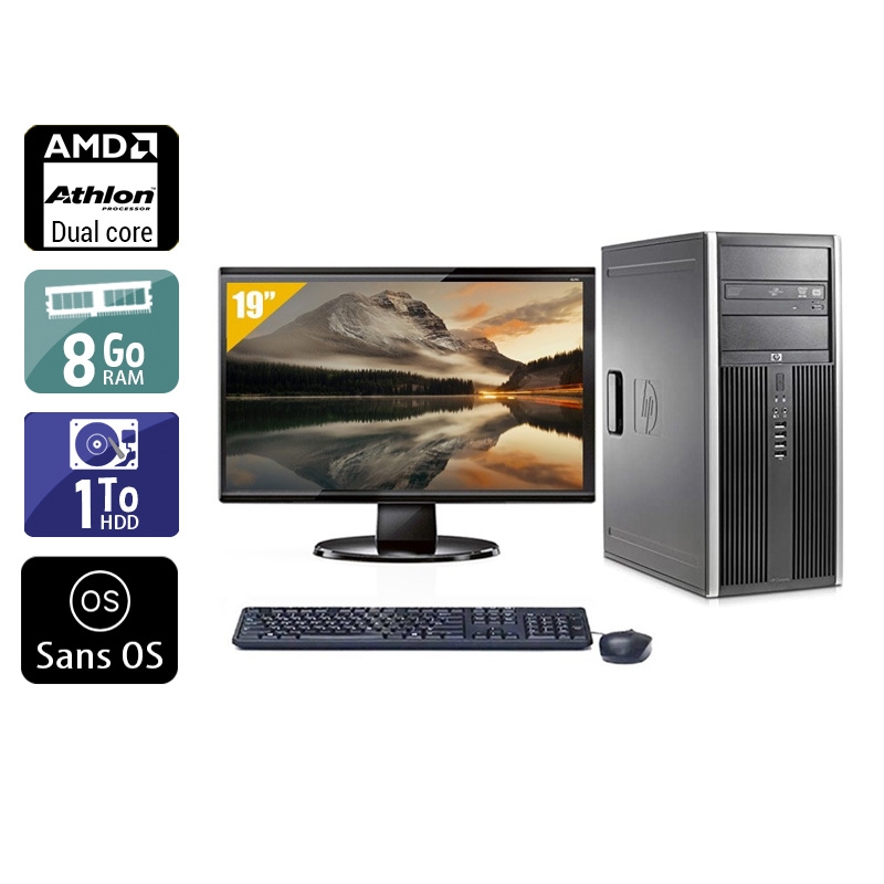 HP Compaq dc5850 Tower AMD Athlon Dual Core avec Écran 19 pouces 8Go RAM 1To HDD Sans OS