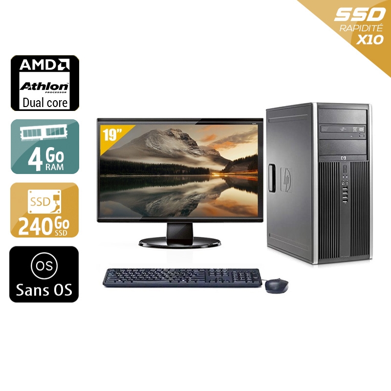 HP Compaq dc5850 Tower AMD Athlon Dual Core avec Écran 19 pouces 8Go RAM 240Go SSD Sans OS