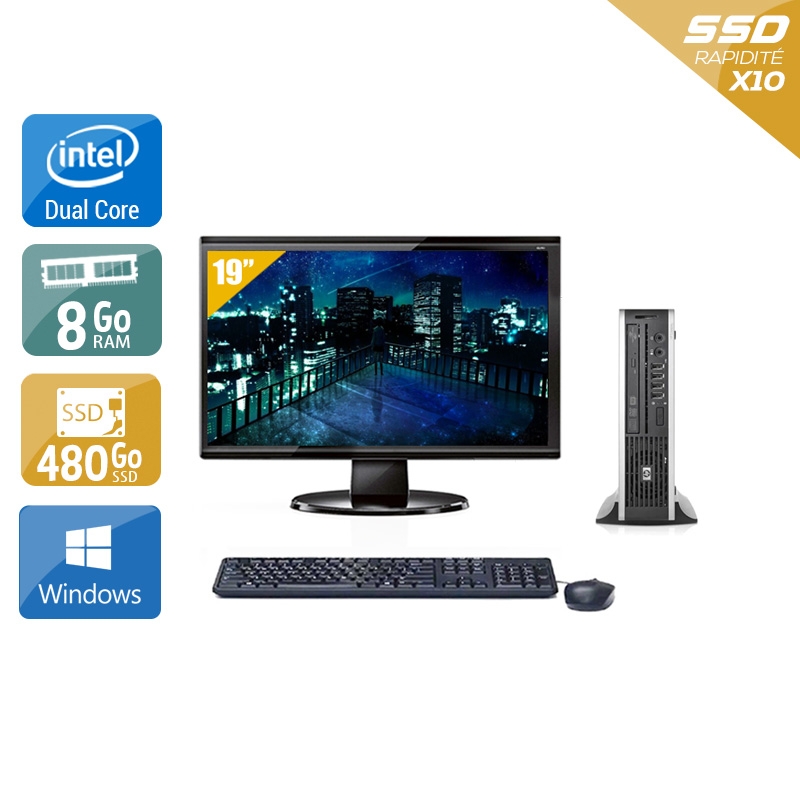 HP Compaq Elite 8000 USDT Dual Core avec Écran 19 pouces 8Go RAM 480Go SSD Windows 10