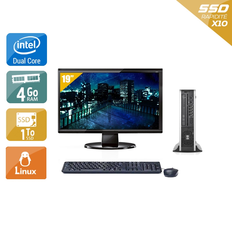 HP Compaq Elite 8000 USDT Dual Core avec Écran 19 pouces 4Go RAM 2To SSD Linux