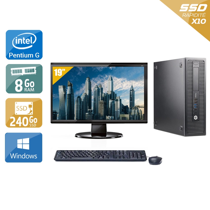 HP ProDesk 600 G2 SFF Pentium G Dual Core Gen 6 avec Écran 19 pouces 8Go RAM 240Go SSD Windows 10