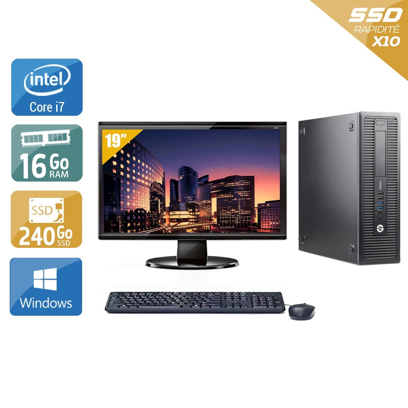 HP ProDesk 600 G1 SFF i7 avec Écran 19 pouces 16Go RAM 240Go SSD Windows 10