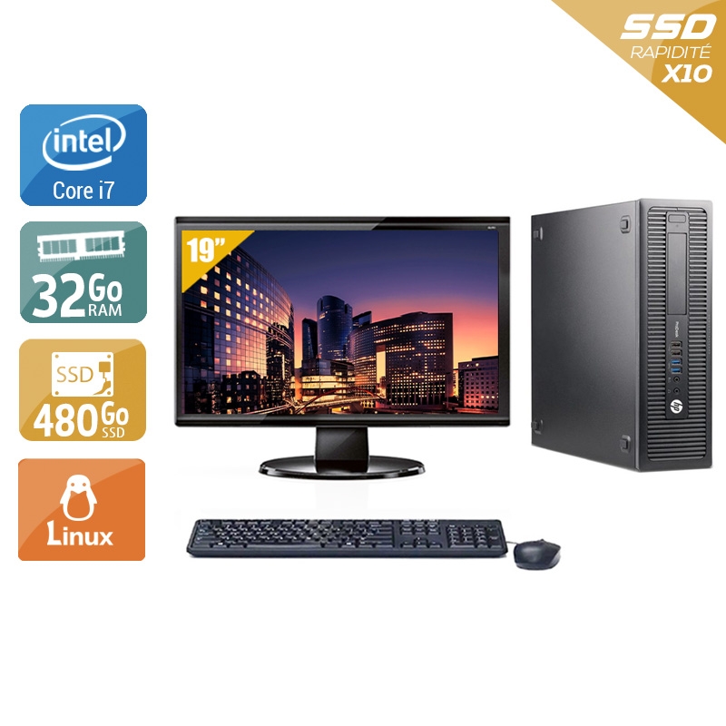 HP ProDesk 600 G1 SFF i7 avec Écran 19 pouces 32Go RAM 480Go SSD Windows 10