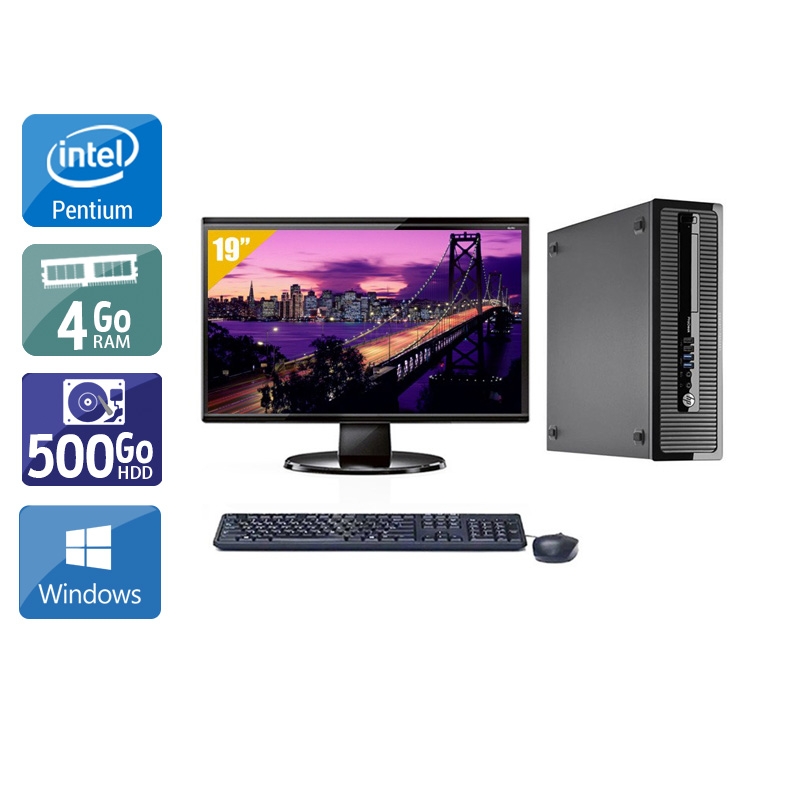 HP ProDesk 400 G1 SFF Pentium G Dual Core avec Écran 19 pouces 4Go RAM 500Go HDD Windows 10
