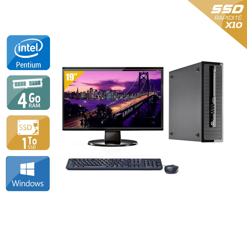 HP ProDesk 400 G1 SFF Pentium G Dual Core avec Écran 19 pouces 4Go RAM 1To SSD Windows 10
