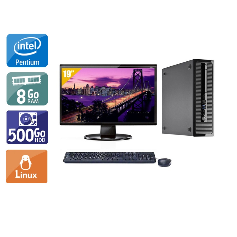 HP ProDesk 400 G1 SFF Pentium G Dual Core avec Écran 19 pouces 8Go RAM 500Go HDD Linux