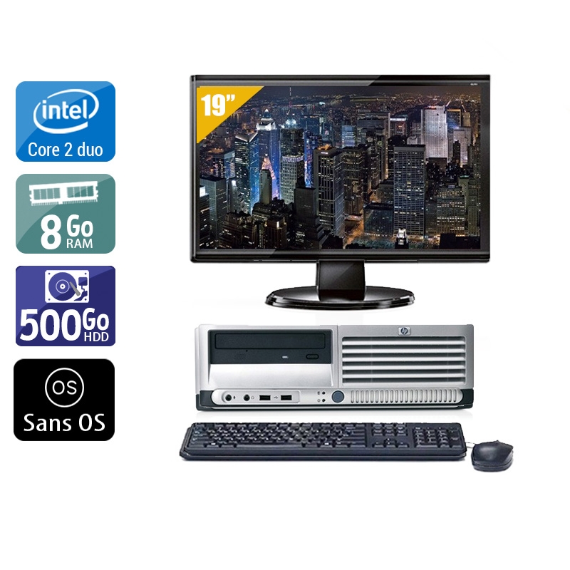 HP Compaq dc7700 SFF Core 2 Duo avec Écran 19 pouces 8Go RAM 500Go HDD Sans OS