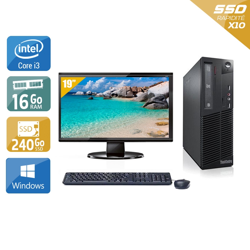 Lenovo ThinkCentre M81 SFF i3 avec Écran 19 pouces 16Go RAM 240Go SSD Windows 10