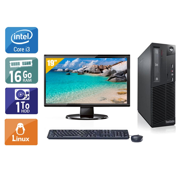 Lenovo ThinkCentre M81 SFF i3 avec Écran 19 pouces 16Go RAM 1To HDD Linux