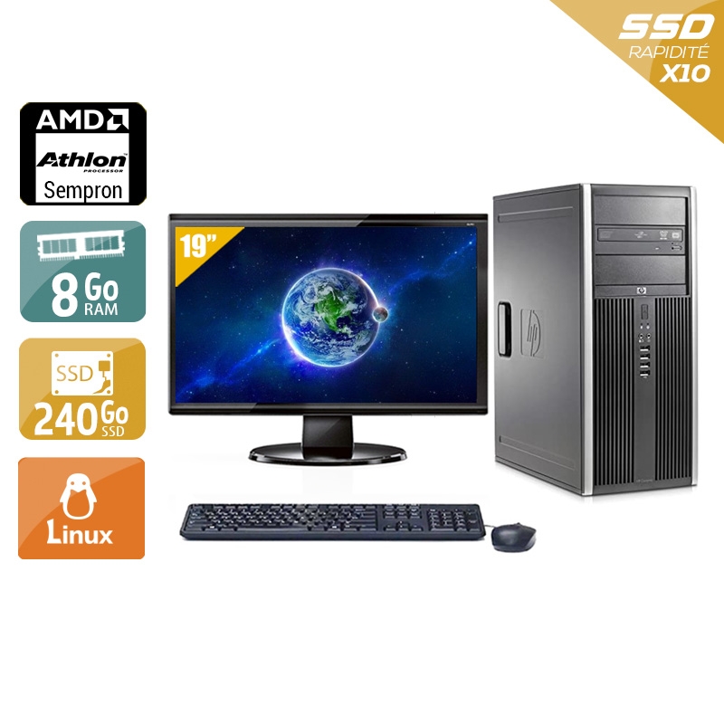 HP Compaq dc5750 Tower AMD Sempron avec Écran 19 pouces 8Go RAM 240Go SSD Linux