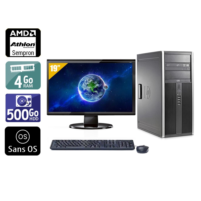 HP Compaq dc5750 Tower AMD Sempron avec Écran 19 pouces 4Go RAM 500Go HDD Sans OS