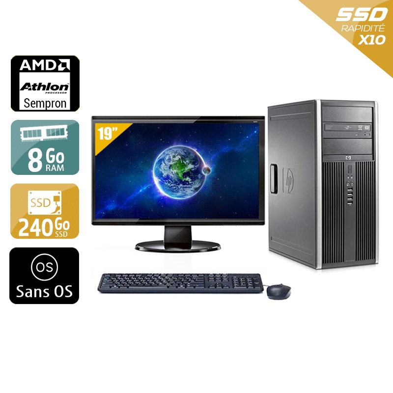 HP Compaq dc5750 Tower AMD Sempron avec Écran 19 pouces 8Go RAM 240Go SSD Sans OS
