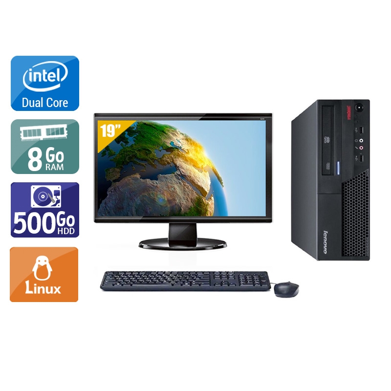 Lenovo ThinkCentre M57 SFF Dual Core avec Écran 19 pouces 8Go RAM 500Go HDD Linux