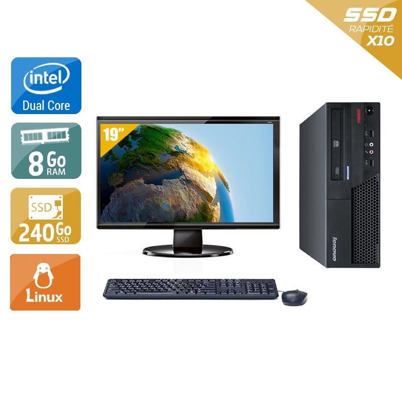Lenovo ThinkCentre M57 SFF Dual Core avec Écran 19 pouces 8Go RAM 240Go SSD Linux