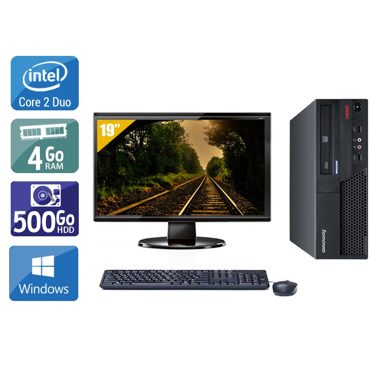 Lenovo ThinkCentre M57 SFF Core 2 Duo avec Écran 19 pouces 4Go RAM 500Go HDD Windows 10