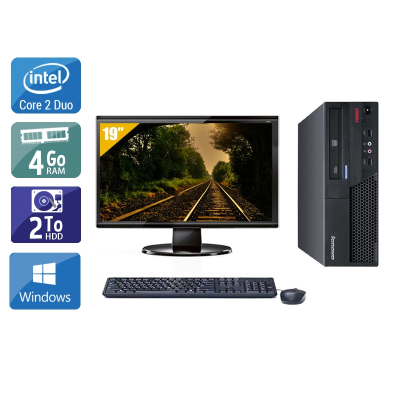 Lenovo ThinkCentre M57 SFF Core 2 Duo avec Écran 19 pouces 4Go RAM 2To HDD Windows 10