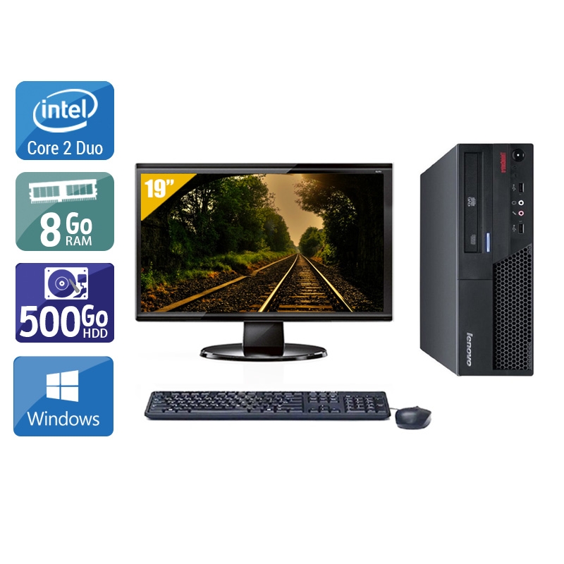 Lenovo ThinkCentre M57 SFF Core 2 Duo avec Écran 19 pouces 8Go RAM 500Go HDD Windows 10
