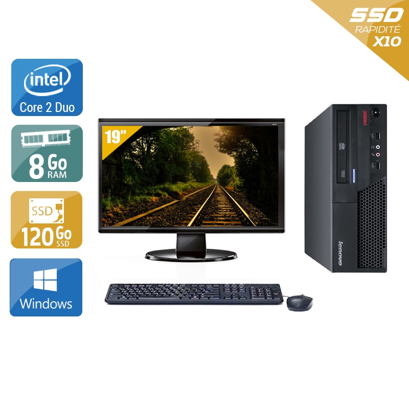 Lenovo ThinkCentre M57 SFF Core 2 Duo avec Écran 19 pouces 8Go RAM 120Go SSD Windows 10