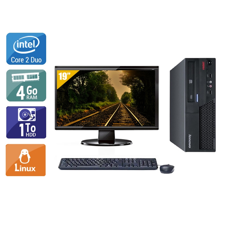 Lenovo ThinkCentre M57 SFF Core 2 Duo avec Écran 19 pouces 4Go RAM 1To HDD Linux