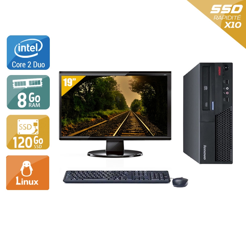 Lenovo ThinkCentre M57 SFF Core 2 Duo avec Écran 19 pouces 8Go RAM 120Go SSD Linux