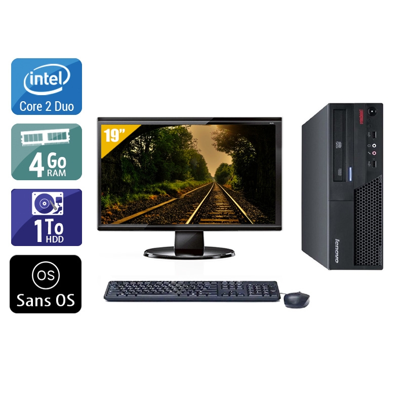 Lenovo ThinkCentre M57 SFF Core 2 Duo avec Écran 19 pouces 4Go RAM 1To HDD Sans OS