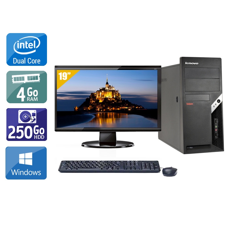Lenovo ThinkCentre M57 Tower Dual Core avec Écran 19 pouces 4Go RAM 250Go HDD Windows 10