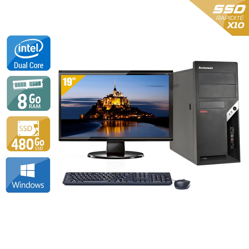 Lenovo ThinkCentre M57 Tower Dual Core avec Écran 19 pouces 8Go RAM 480Go SSD Windows 10