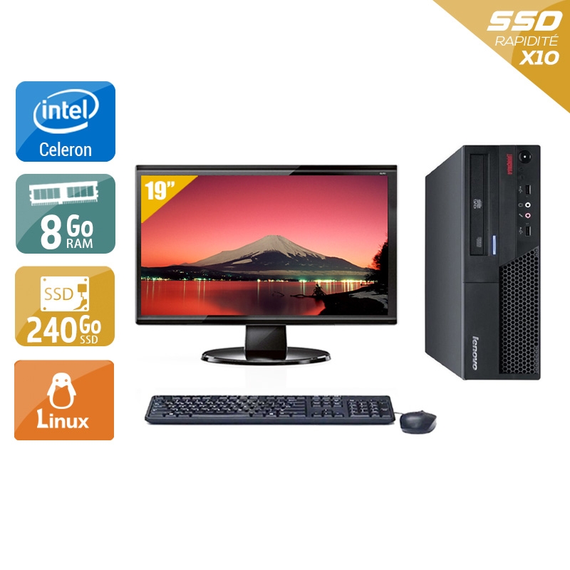 Lenovo ThinkCentre M58 SFF Celeron Dual Core avec Écran 19 pouces 8Go RAM 240Go SSD Linux