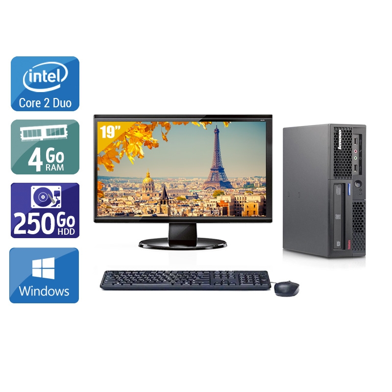 Lenovo ThinkCentre M58 USFF Core 2 Duo avec Écran 19 pouces 4Go RAM 250Go HDD Windows 10