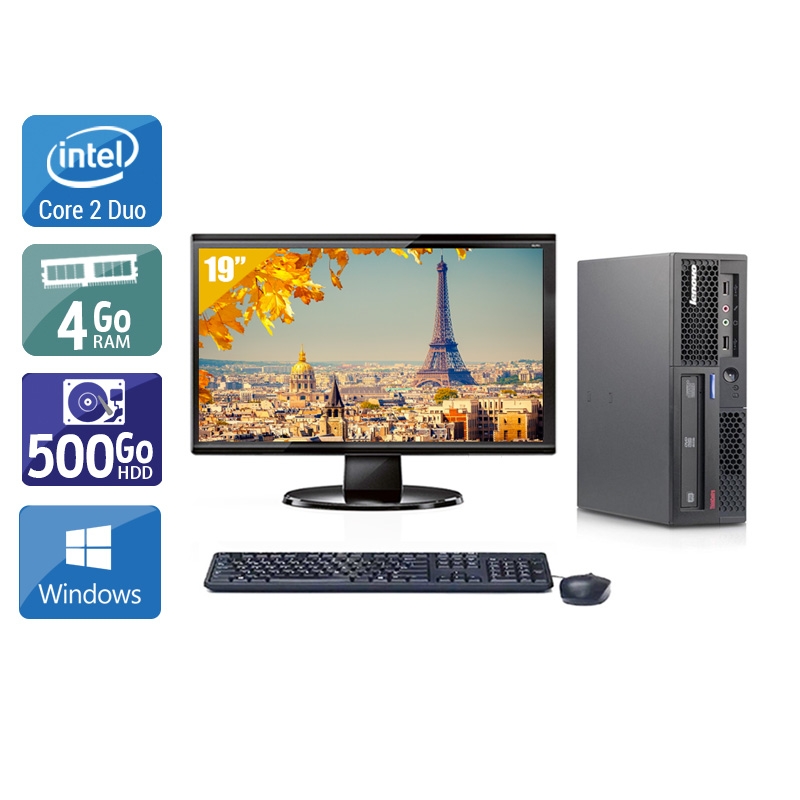 Lenovo ThinkCentre M58 USFF Core 2 Duo avec Écran 19 pouces 4Go RAM 500Go HDD Windows 10